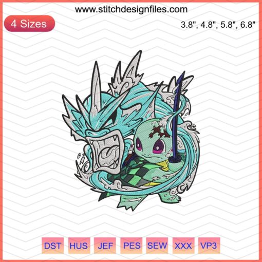 Squirtle Tanjiro Embroidery Design File, Kimetsu x Pokemon Machine Embroidery, Unique Anime Crossover Pattern