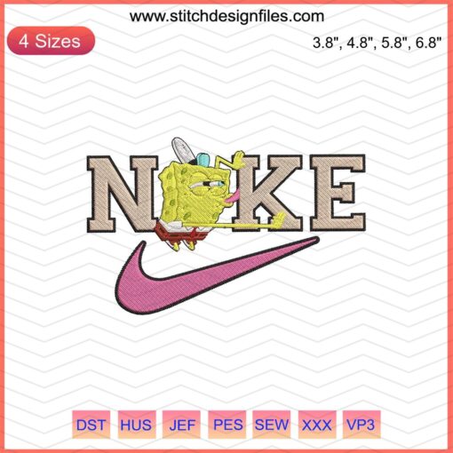 Nike SpongeBob SquarePants Lew Lew Embroidery Designs File featuring SpongeBob theme for Nike machine embroidery projects.