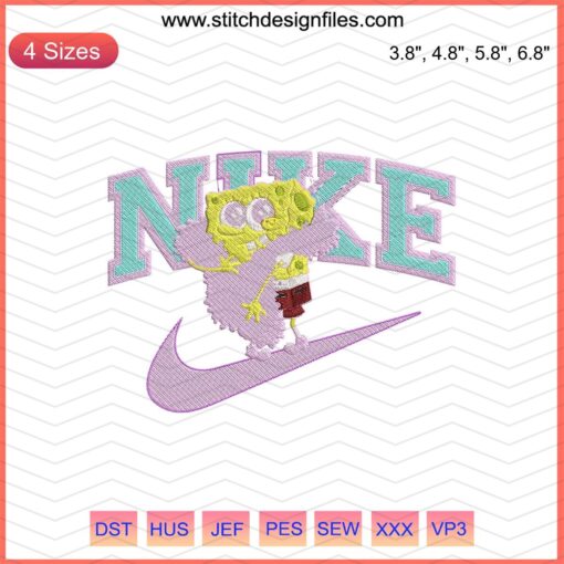 Nike SpongeBob SquarePants embroidery file featuring machine embroidery design for ladies; vibrant, iconic character detailing.