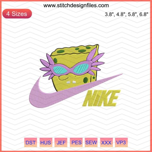 Nike SpongeBob SquarePants embroidery file featuring unique designs; perfect for Nike machine embroidery projects.