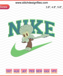 Squidward Nike embroidery designs file, perfect for machine embroidery projects, unique cartoon pattern.