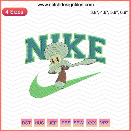 Squidward Nike embroidery designs file, perfect for machine embroidery projects, unique cartoon pattern.