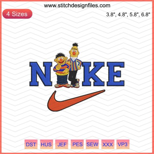 Nike Ernie and Bert Embroidery Design File, Featuring Iconic Sesame Street Characters for Machine Embroidery