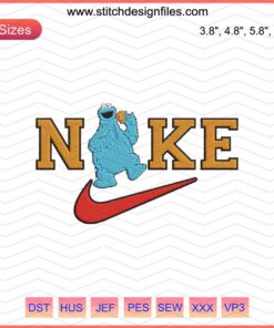 Nike Cookie Monster Embroidery Design File, featuring iconic blue Cookie Monster for seamless Nike machine embroidery projects.