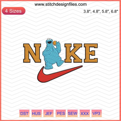Nike Cookie Monster Embroidery Design File, featuring iconic blue Cookie Monster for seamless Nike machine embroidery projects.