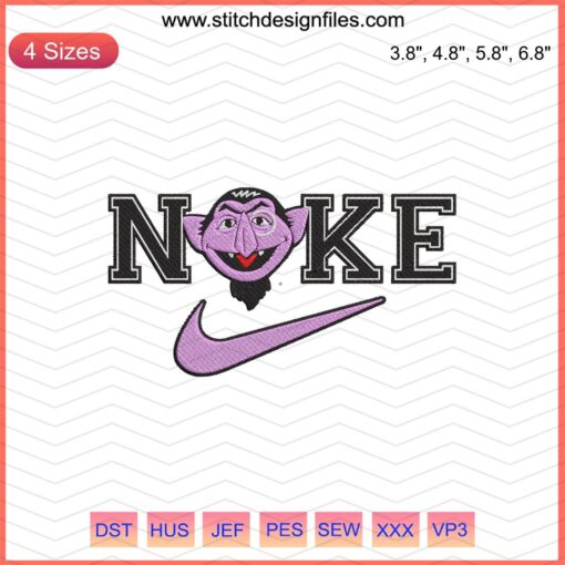 Count von Count Embroidery Design for Nike, Machine Embroidery File, Sesame Street Character, Instant Download.