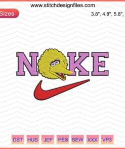 Nike Big Bird Embroidery Designs File: Vibrant Nike logo with Big Bird, perfect for machine embroidery enthusiasts.