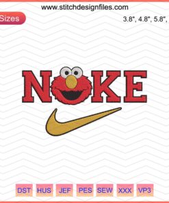 Nike Elmo Head Embroidery Designs featuring Nike Swoosh and Elmo's face, perfect for machine embroidery projects.