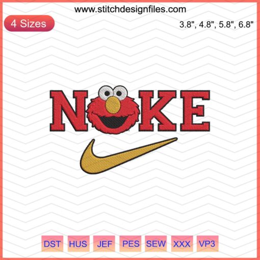 Nike Elmo Head Embroidery Designs featuring Nike Swoosh and Elmo's face, perfect for machine embroidery projects.