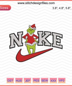 Nike Grinch Christmas Embroidery Designs File - Festive Nike Logo with Grinch Theme for Machine Embroidery