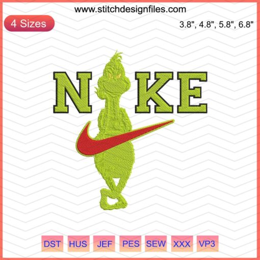 Nike Grinch Body Embroidery Designs File showcasing intricate Grinch-inspired patterns for Nike apparel, perfect for machine embroidery.