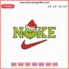 Nike Grinch Head Christmas Embroidery Design File: Festive machine embroidery featuring a Grinch-inspired Nike logo.