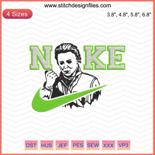 Nike Michael Myers Embroidery Design File: Unique horror-themed Nike embroidery for machines, perfect for custom apparel.