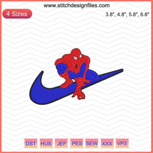 Nike x Spider Man Embroidery Design File: Dynamic red and black pattern featuring Nike swoosh and Spider Man emblem.