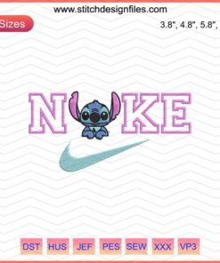 Nike x Stitch Disney Head Embroidery Designs File: Nike logo with Stitch character for machine embroidery.