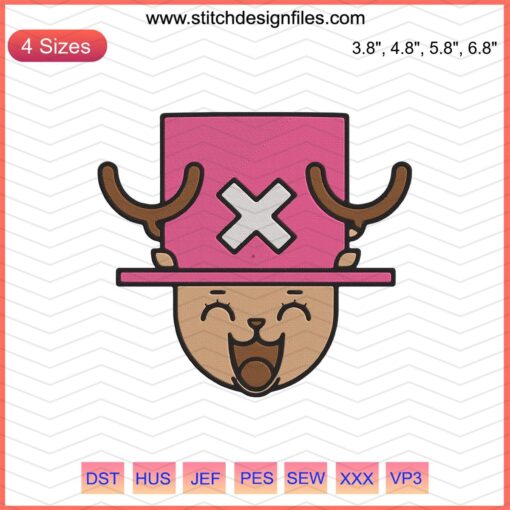 Tony Tony Chopper Embroidery Design File - Cute Face, Anime One Piece, Machine Embroidery, Kawaii Chopper Design