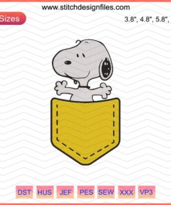 Snoopy Pocket Embroidery File: Cute Snoopy machine design, perfect for pockets, detailed and ready for embroidery projects.