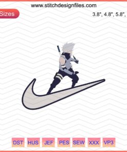 Kakashi Hatake Nike Anbu Embroidery File: Intricate design for machine embroidery featuring Naruto character and Nike logo.