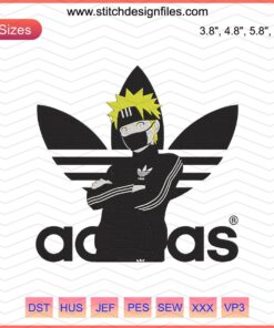 Adidas x Naruto Embroidery Design File featuring Naruto-themed stitch patterns for Adidas apparel machine embroidery.