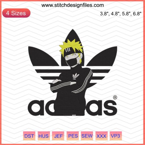 Adidas x Naruto Embroidery Design File featuring Naruto-themed stitch patterns for Adidas apparel machine embroidery.