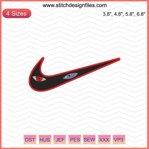 Sharingan and Rinnegan Nike Embroidery Designs File, Naruto-inspired Nike Machine Embroidery Patterns.