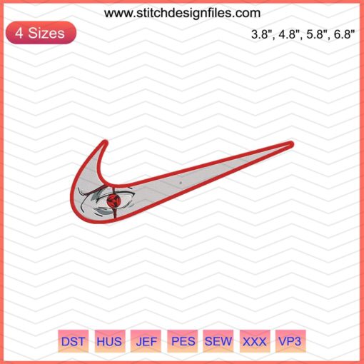 Sharingan Kakashi Nike Embroidery Designs, Machine Embroidery File, Anime-Inspired Embroidery Patterns.