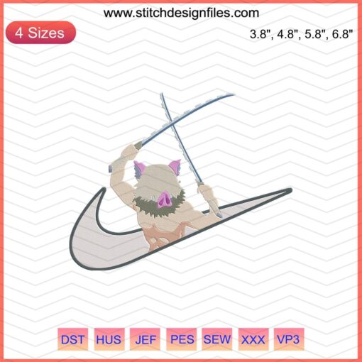 Hashibira Inosuke Attack Nike Embroidery Design File, Anime Nike Embroidery Pattern, Machine Embroidery Digital Download