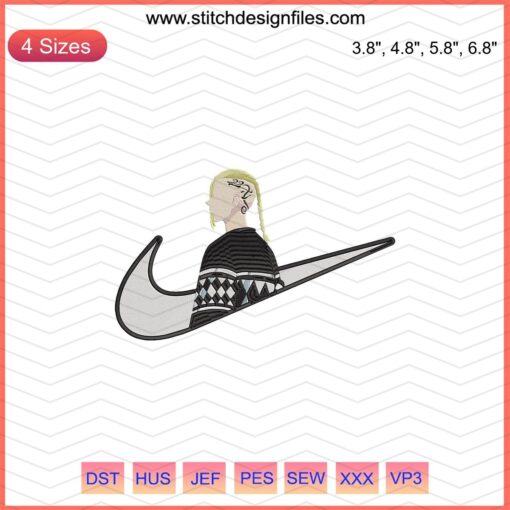 Draken Tokyo Revengers Nike Embroidery Design, Nike Machine Embroidery Patterns File, Anime-Inspired Footwear Customization.
