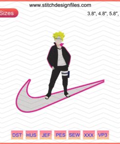 Boruto Body Nike Embroidery Design File, Machine Embroidery Design featuring Boruto-inspired Nike logo.