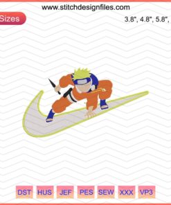 Naruto Child Attack Nike Embroidery Design File: Vibrant anime character embroidery for Nike-themed projects.