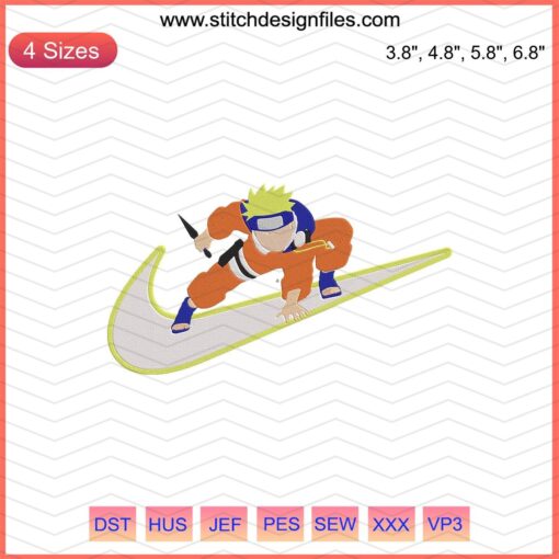 Naruto Child Attack Nike Embroidery Design File: Vibrant anime character embroidery for Nike-themed projects.