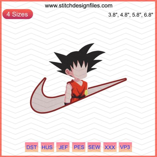 Goku Child Nike Embroidery Design File, Machine Embroidery for Kids, Anime & Sports-Inspired Patterns, Digital Download