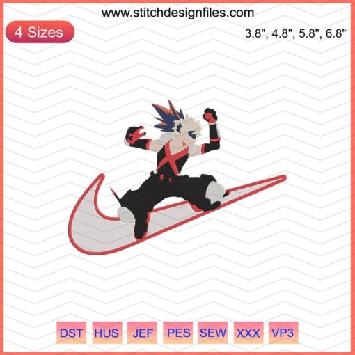 Katsuki Bakugo Attack Nike Embroidery File, Anime-inspired Nike Machine Embroidery Designs, My Hero Academia, Digital Art