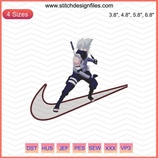 Anbu Kakashi Nike embroidery design file featuring Nike swoosh, perfect for machine embroidery projects.