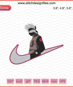 Kakashi Nike Embroidery Design File: Naruto-themed machine embroidery featuring Kakashi face with Nike branding.