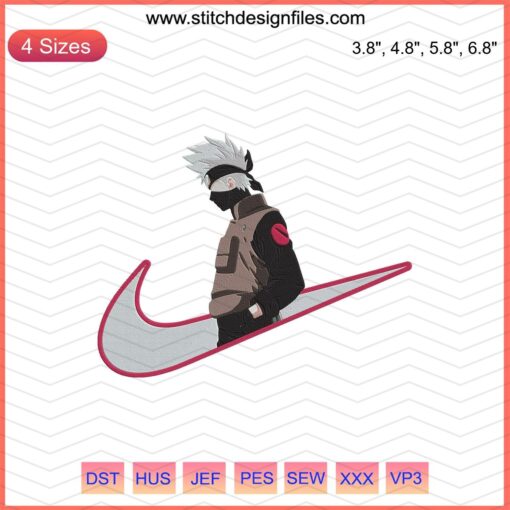 Kakashi Nike Embroidery Design File: Naruto-themed machine embroidery featuring Kakashi face with Nike branding.