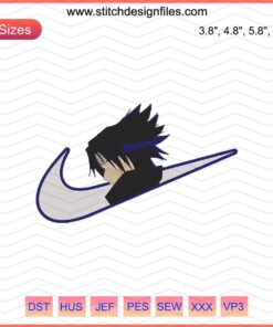 Sasuke Uchiha Face Nike Embroidery Design File, Machine Stitch Pattern for Nike Sneakers, Anime Embroidery Art.