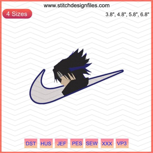 Sasuke Uchiha Face Nike Embroidery Design File, Machine Stitch Pattern for Nike Sneakers, Anime Embroidery Art.
