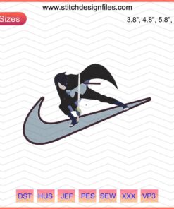 Sasuke Attack Nike Embroidery Design File, featuring intricate Sasuke Uchiha and Nike logo for machine embroidery enthusiasts.