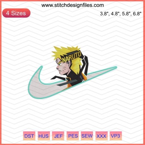 Naruto Nike Embroidery Design File - Machine Embroidery, Nike Swoosh with Naruto theme, Digital Download