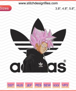 Black Goku Adidas embroidery design, featuring anime character in striking pose, ideal for machine embroidery enthusiasts.