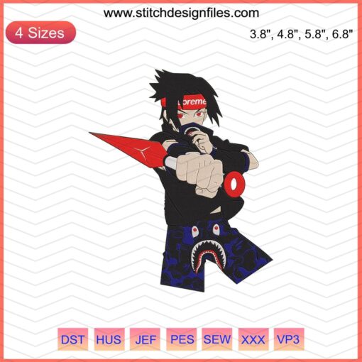 Sasuke cool Supreme machine embroidery design file, featuring intricate patterns, perfect for custom apparel projects.