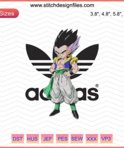 Gotenks Cool Adidas Embroidery Design File, featuring fusion character Gotenks in vibrant colors for Adidas machine embroidery use.