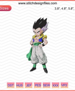 Gotenks Dragon Ball Embroidery Design File: Vibrant, detailed Gotenks character embroidery perfect for machine embroidery projects.