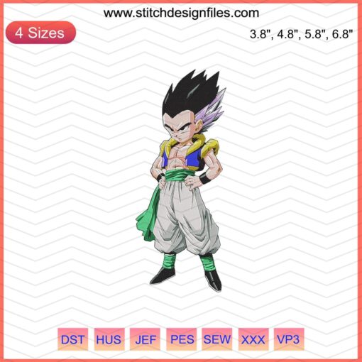 Gotenks Dragon Ball Embroidery Design File: Vibrant, detailed Gotenks character embroidery perfect for machine embroidery projects.