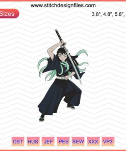 Tokitou Muichirou Embroidery Design, Kimetsu no Yaiba Character, Machine Embroidery File, Anime Embroidery Patterns.