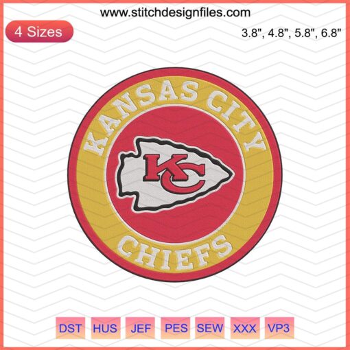 Kansas City Chiefs logo embroidery design file for machine embroidery; detailed Stitch craft template.
