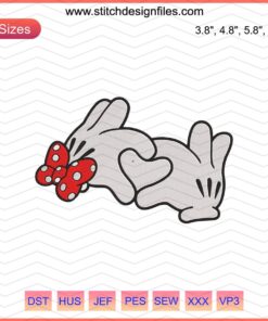 Mickey and Minnie hand love embroidery design file, Disney machine embroidery pattern, digital download for crafting enthusiasts.