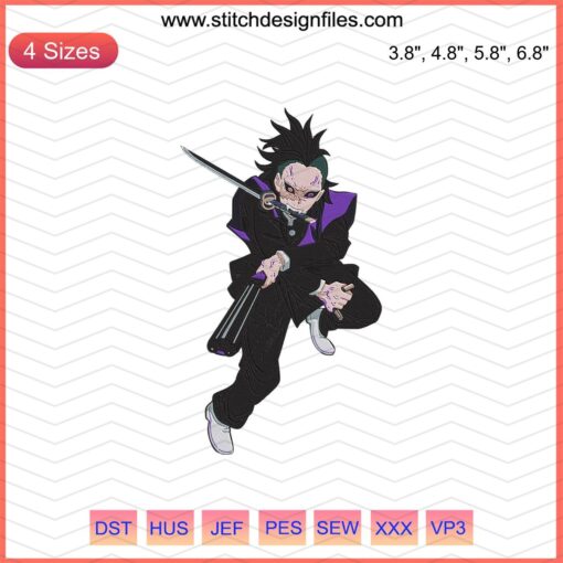 Genya Shinazugawa Demon Embroidery Designs File - Demon Slayer Machine Embroidery Patterns, Kimetsu no Yaiba Motifs
