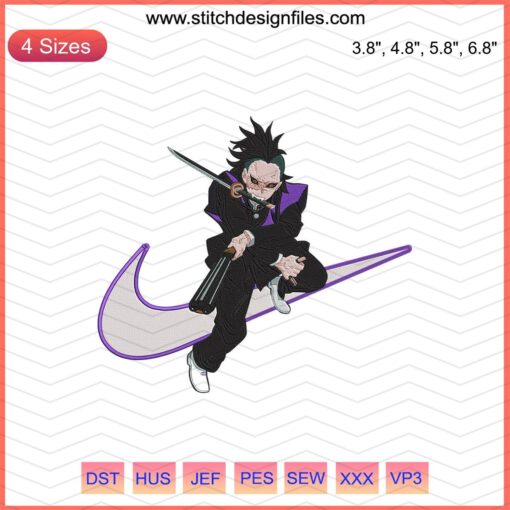 Nike x Genya Shinazugawa Demon Slayer Embroidery File, Kimetsu no Yaiba Machine Designs, Unique Anime Embroidery Pattern